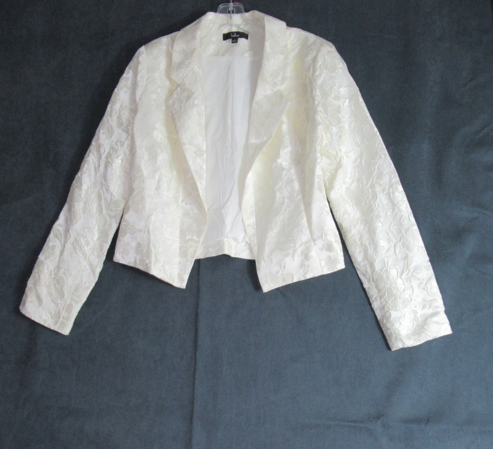 Lulus Jacket Womens Large Off White Floral Brocade Open Jacket Classy Rich Girl